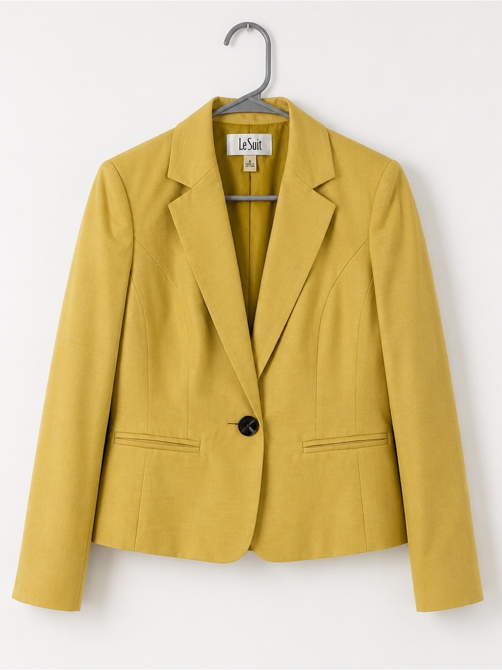 Le Suit Size 8 Mustard Yellow Tailored Blazer Single Button Career Jacket